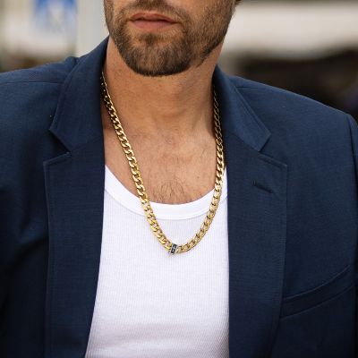 Two-Tone Cuban Link Chain For Men - Silver Cross