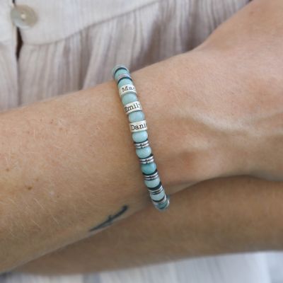 Bracelet Prénom en Amazonite et Hématite pour Femme - Argent 925