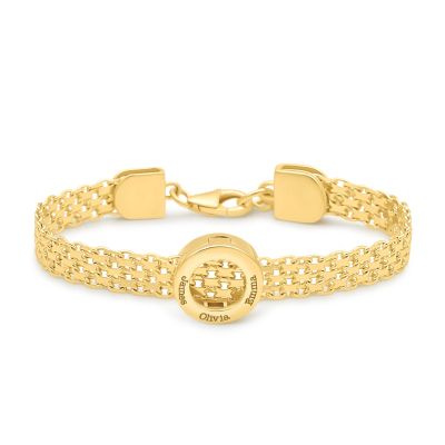 Milanaise Armband mit Gravur - Kreis Charm [750er Gold Vermeil]