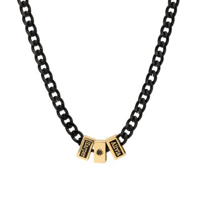 Dark Cuban Link Chain Name Necklace with Black Diamond [18K Gold Plated]