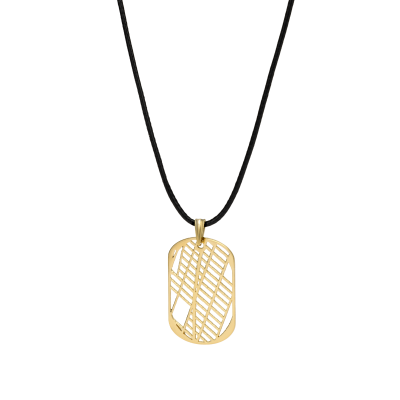 Map Tag Necklace for Men - 18K Gold Plated / Black Cord