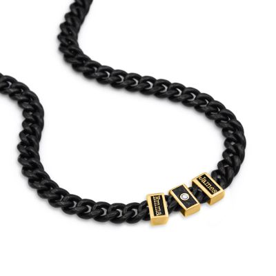 Dark Cuban Link Chain Name Necklace with Diamond [18K Gold Plated]