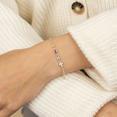 Glänzendes Kreuz Geburtsstein-Armband [Sterlingsilber]