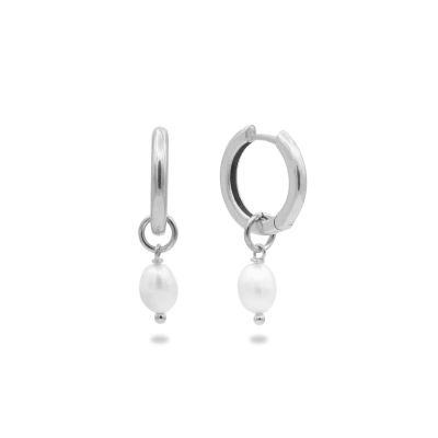 Dazzling Pearl Hoop Earrings - Medium [Sterling Silver]