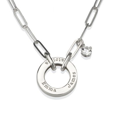 Family Circle Link Chain Name Necklace with 0.3ct Diamond [Sterling Silver]