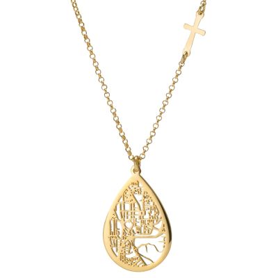 Cherished Spot Map Necklace with Sideways Cross [18K Gold Vermeil]