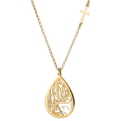 Cherished Spot Map Necklace with Sideways Cross [18K Gold Plated]