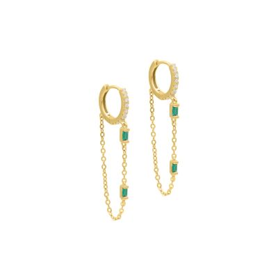 Hoop Earrings in 18K gold plating with Crystals and 2 Emerald Stones