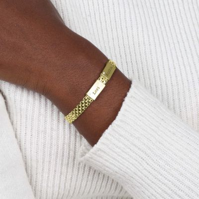 Emma Herringbone Armband mit Gravur und Diamanten [750er Gold Vermeil]