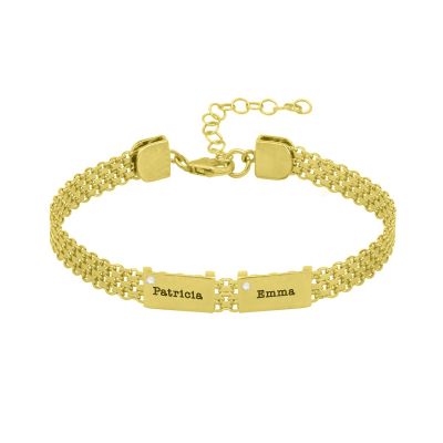 Pulsera Emma Herringbone con Nombre y Diamante [Oro Vermeil de 18K]