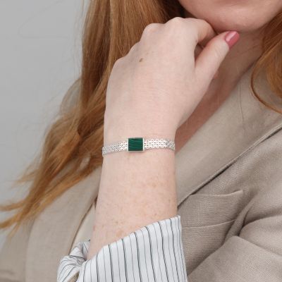 Milanese Chain Malachite Bracelet [Sterling Silver]