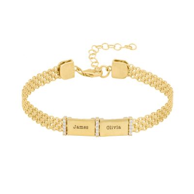 Milanese Chain Name Bracelet with Crystals [18K Gold Plated]