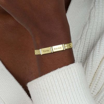 Milanaise Armband mit Gravur und Kristallen [750er Gold Vermeil]