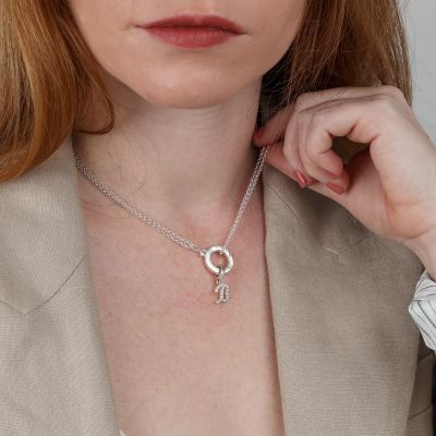 Emma Initiaal Bedel met Kristallen [Sterling Zilver]