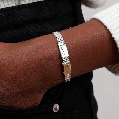 Emma Herringbone Armband mit Gravur und Diamanten [Sterlingsilber]