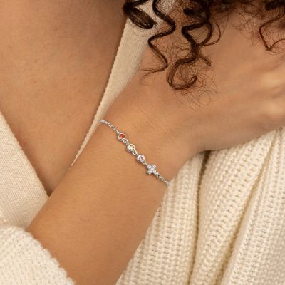 Verzauberte Sterne Geburtsstein-Armband mit Kreuz Charm [Sterlingsilber]