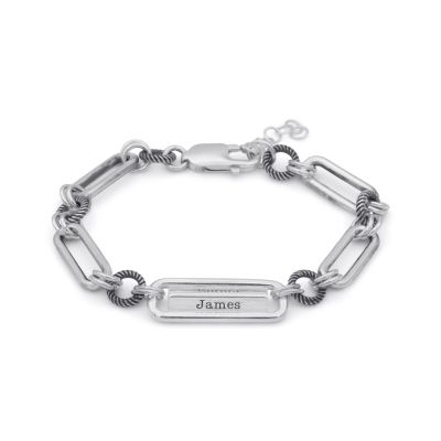 Engravable Bar Amy Chain Bracelet [Sterling Silver]