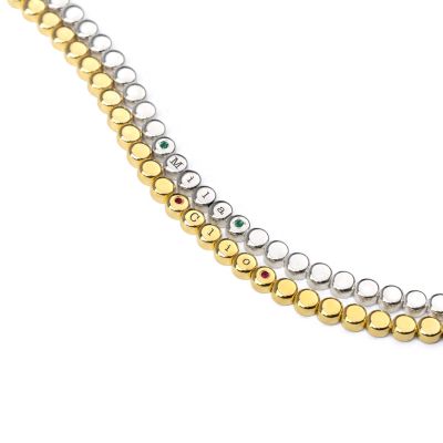 Mia Engraved Dot Bracelet with Gemstones [18K Gold Vermeil]