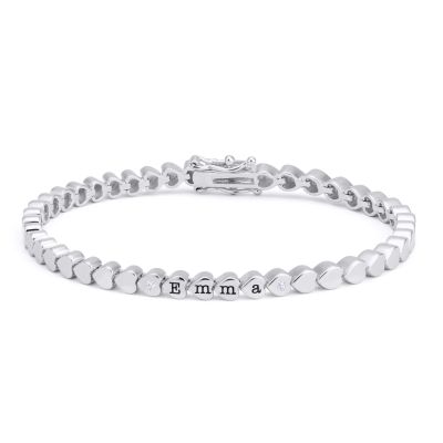 Mia Engraved Dotted Heart Bracelet with Diamonds [Sterling Silver]