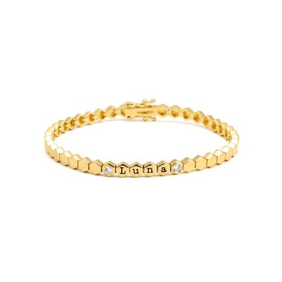 Mia Tennis Hexagon Initials Bracelet with Diamonds [18K Gold Vermeil]
