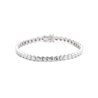 Mia Tennis Hexagon Initials Bracelet with Diamonds [Sterling Silver]