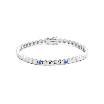 Mia Tennis Hexagon Initials Bracelet with Gemstones [Sterling Silver]