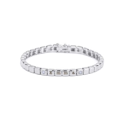 Bracelet à Initiales Mia Tennis Cubique avec Diamants [Argent 925]