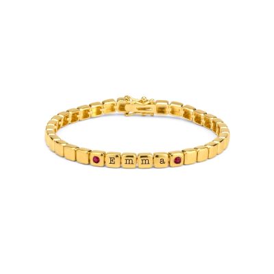 Bracelet à Initiales Mia Tennis Cubique avec Pierres précieuses [Vermeil 18ct]