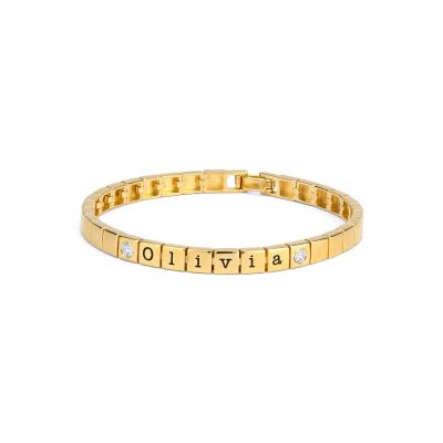 Mia Engraved Dotted Square Bracelet with Diamonds [18K Gold Vermeil]