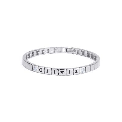 Mia Graviertes Gepunktetes Quadrat-Armband mit Diamanten [Sterlingsilber]