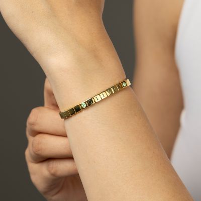 Mia Engraved Dotted Square Bracelet with Gemstones [18K Gold Vermeil]