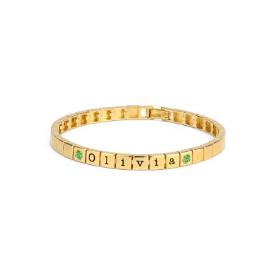 Mia Engraved Dotted Square Bracelet with Gemstones [18K Gold Vermeil]