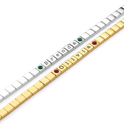 Bracelet à Initiales Mia Tennis Carré avec  Pierres précieuses [Argent 925]