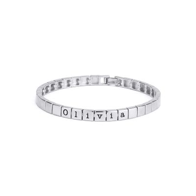 Mia Graviertes Gepunktetes Quadrat-Armband mit Diamanten [Sterlingsilber]