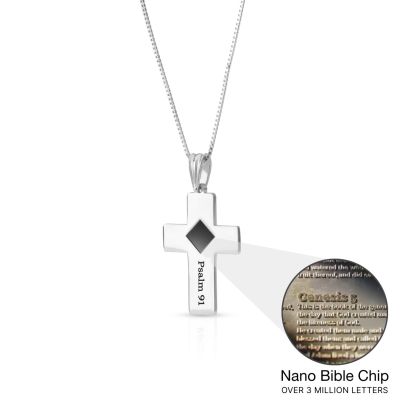 Gravierte Kreuz Halskette mit Nano Bibel [Sterlingsilber]