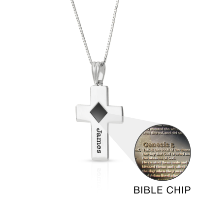 Gravierte Kreuz Halskette mit Nano Bibel [Sterlingsilber]