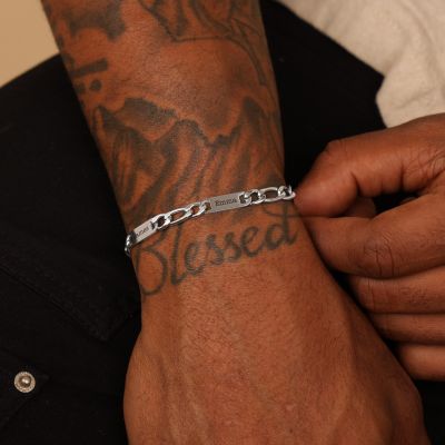 Figaro Chain Men Name Bracelet - Stainless Steel