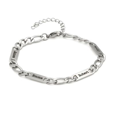 Figaro Chain Men Name Bracelet - Stainless Steel