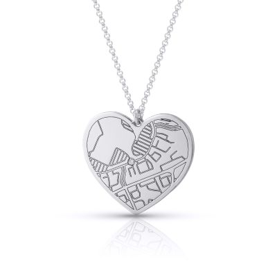 Ties of Heart Engraved Map Necklace [Sterling Silver]