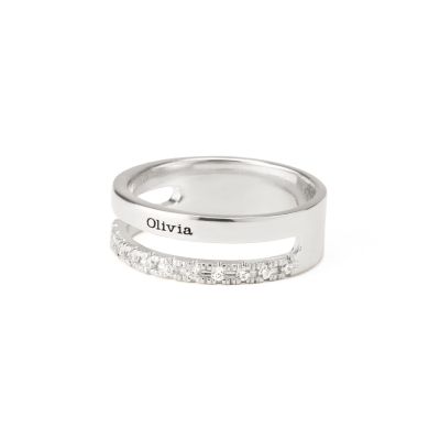 Tied Together Engraved Diamond Ring [Sterling Silver]