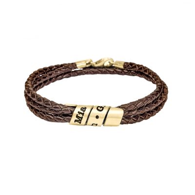 Familienkreis Armband mit Gravur für Damen - 750er vergoldet [Braunes Leder]