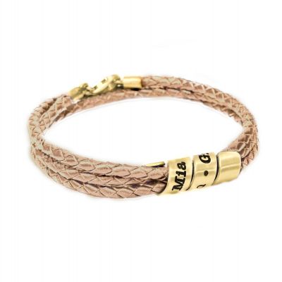 Family Name Bracelet for Women - Gold Plated [Natural Leather]