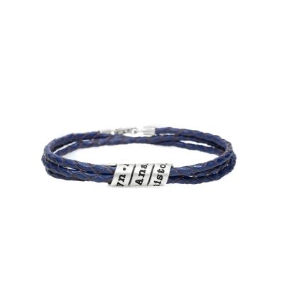 Mannen Marine Blauwe Armband met Gegraveerde Spiraal in Zilver