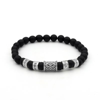Black Onyx Evil Eye Women Name Bracelet With Diamond [Sterling Silver]