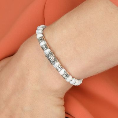 Nazar Auge Armband aus Howlith mit Diamanten und Gravur für Damen [Sterlingsilber]