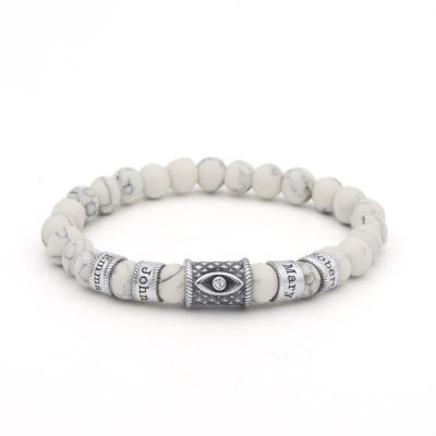 Bracelet Howlite Prénom avec Œil du Mal pour Femme - Cristal Blanc [Argent 925]