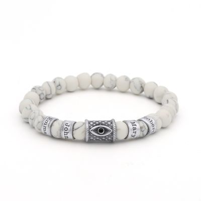Howlite Evil Eye Women Name Bracelet - Black Crystal [Sterling Silver]