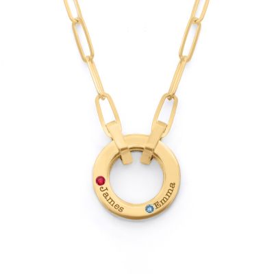 Family Circle Birthstone Necklace with Link Chain [18K Gold Vermeil]
