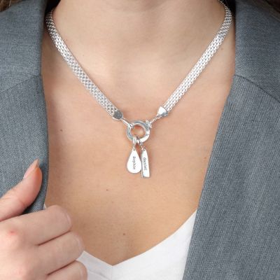Emma Circle Milanese Chain Necklace [Sterling Silver] - with Name Charms