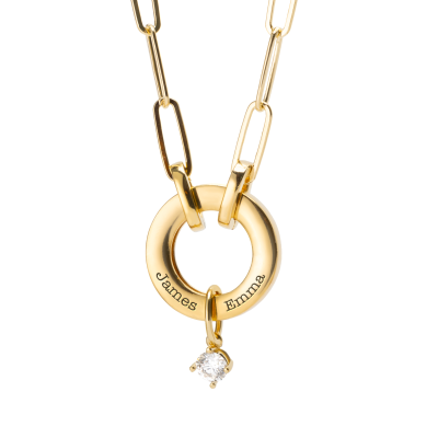 Helena Circle Link Chain Name Necklace with 0.5ct Diamond [14 Karat Gold]